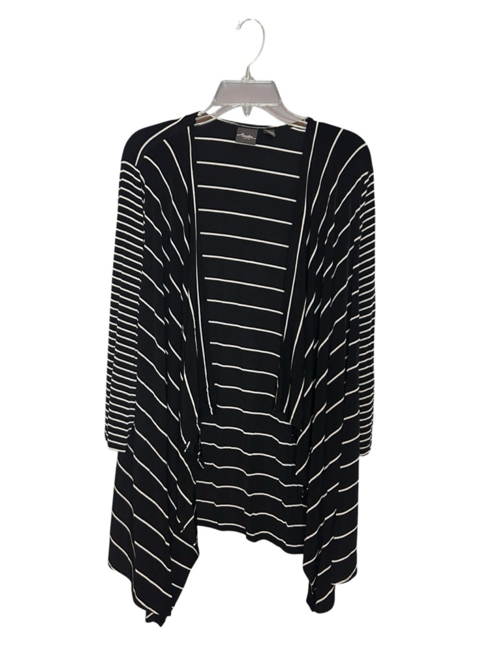 Travelers by Chico’s Striped Open Front Cardigan Size 3 Black White